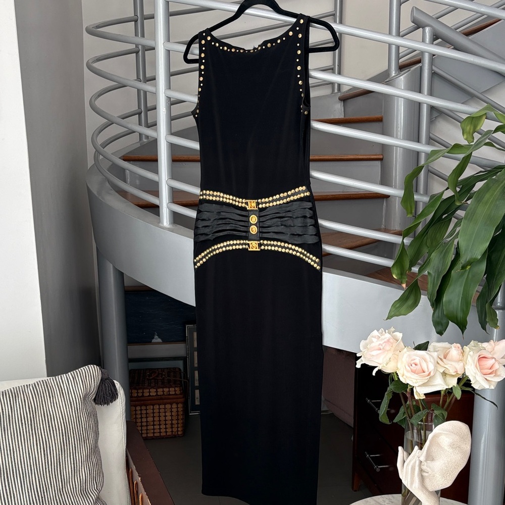 Vintage early 90s Versace style Black and Gold Women's Dress